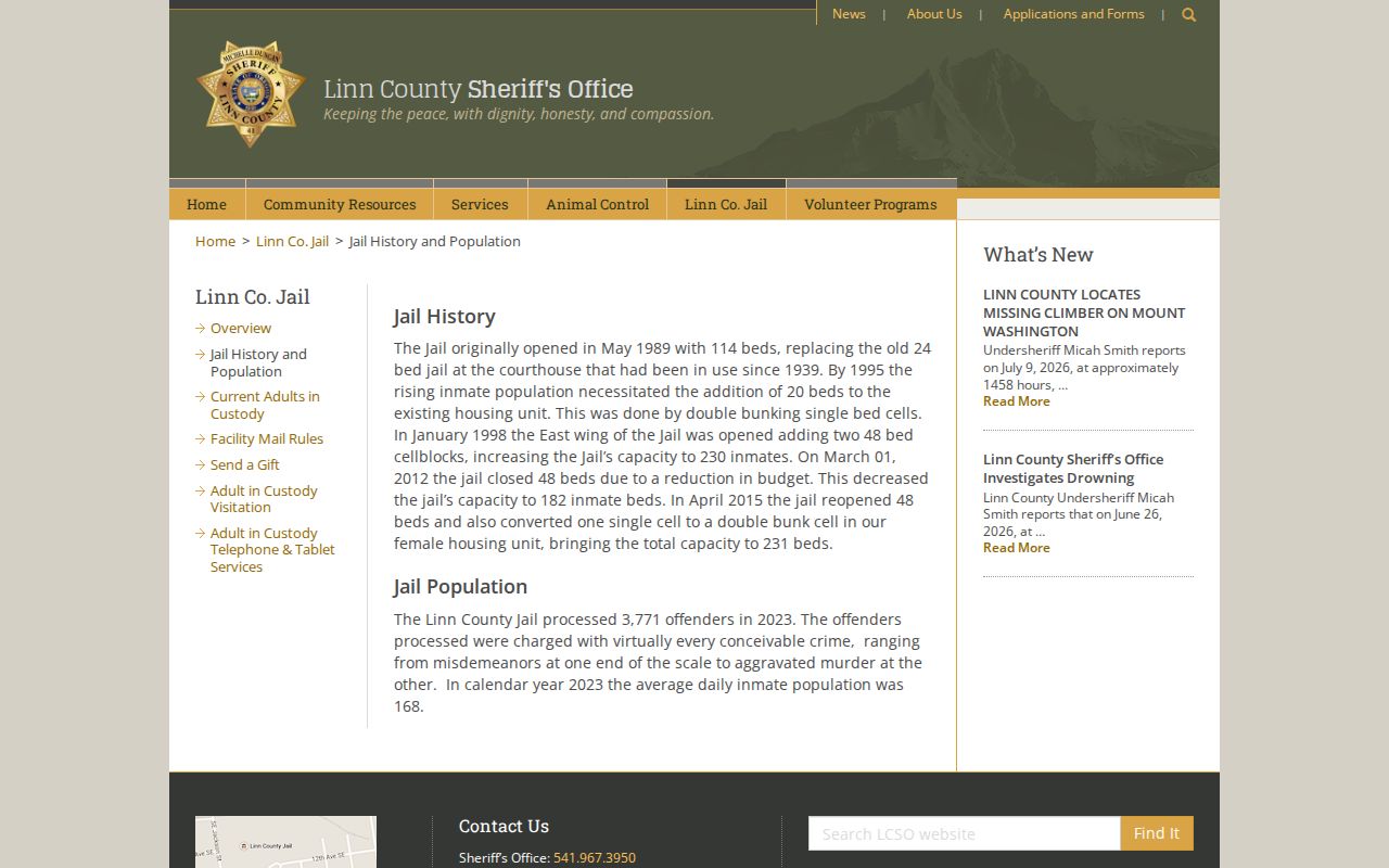 Linn County Jail history capacity and release context