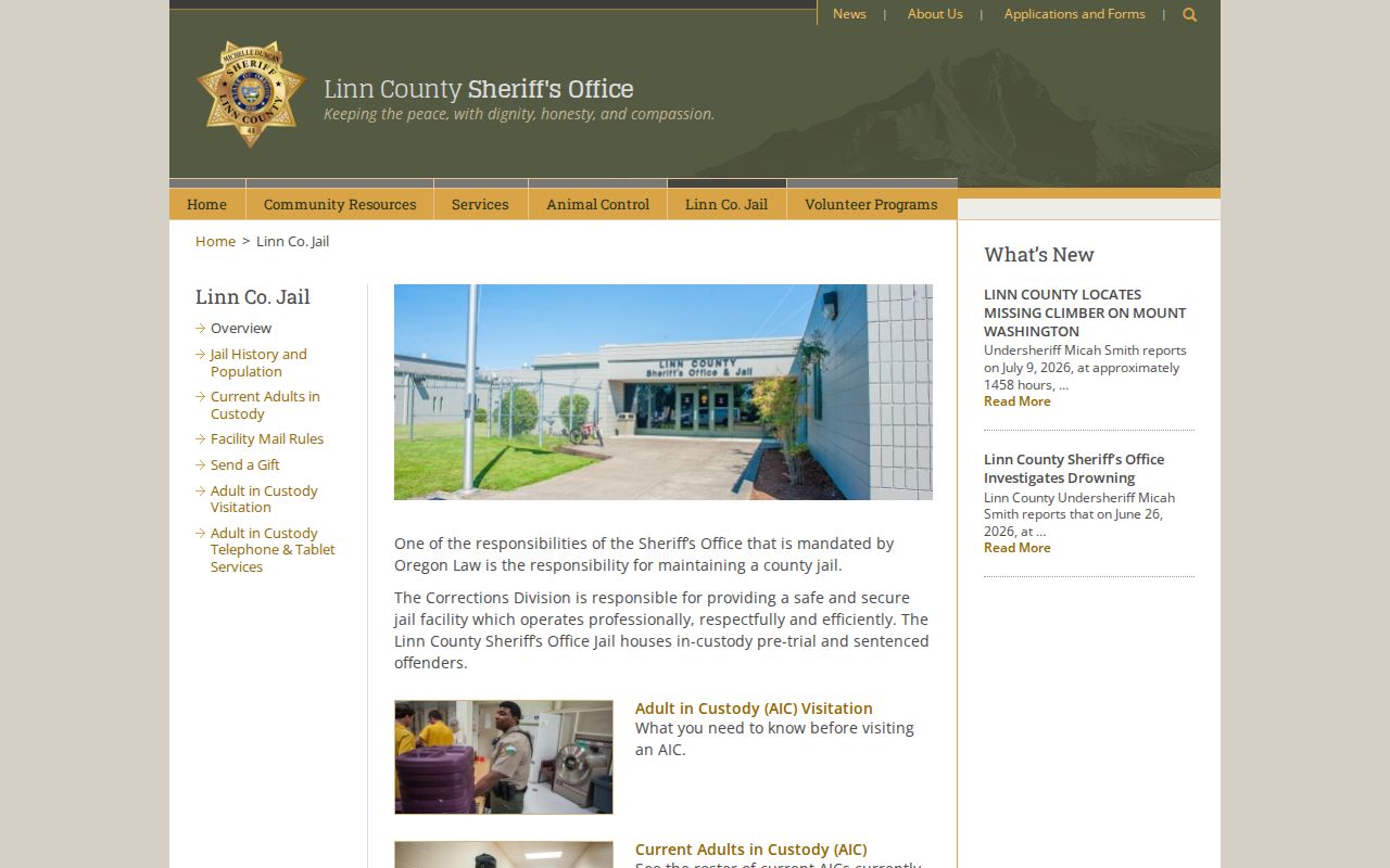 Linn County Jail adult custody and release overview